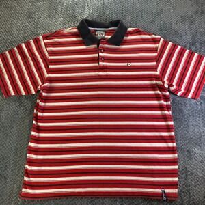 South Pole Mens XL Red White Black Stripe Golf Polo Shirt Authentic Collection